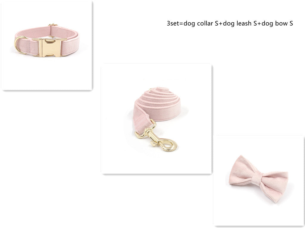 HKM-218835 Pink Velvet Dog Collar with Gold Buckle and Matching Leash