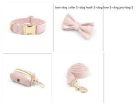 HKM-218835 Pink Velvet Dog Collar with Gold Buckle and Matching Leash