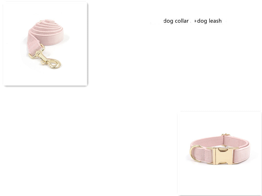 HKM-218835 Pink Velvet Dog Collar with Gold Buckle and Matching Leash