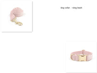 HKM-218835 Pink Velvet Dog Collar with Gold Buckle and Matching Leash