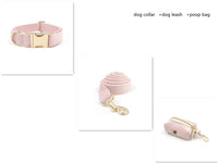 HKM-218835 Pink Velvet Dog Collar with Gold Buckle and Matching Leash