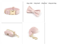 HKM-218835 Pink Velvet Dog Collar with Gold Buckle and Matching Leash