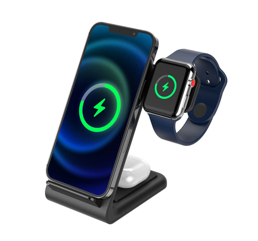 KTX-530323 Three-in-One Wireless Charging Stand for Mobile Phones, Smart Watches, and Earbuds - 15W Fast Charging