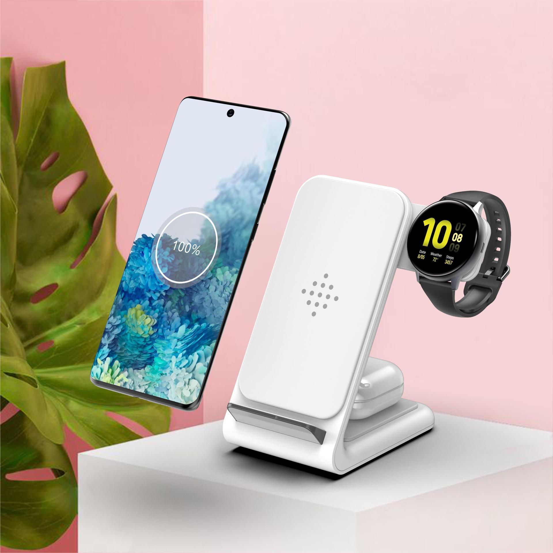 KTX-530323 Three-in-One Wireless Charging Stand for Mobile Phones, Smart Watches, and Earbuds - 15W Fast Charging