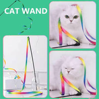 HKM-477843 Colorful Interactive Cat Teaser Wand with Soft Satin Ribbons for Cat Playtime