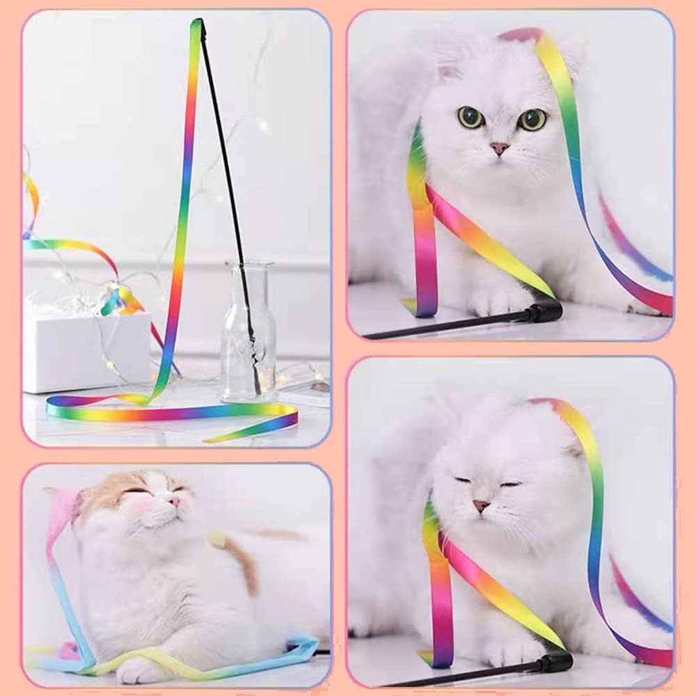 HKM-477843 Colorful Interactive Cat Teaser Wand with Soft Satin Ribbons for Cat Playtime