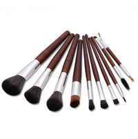 HKM-065555 10-Piece Makeup Brush Set with Aluminum Tubes and Wooden Handles - Nylon Hair for Precise Application