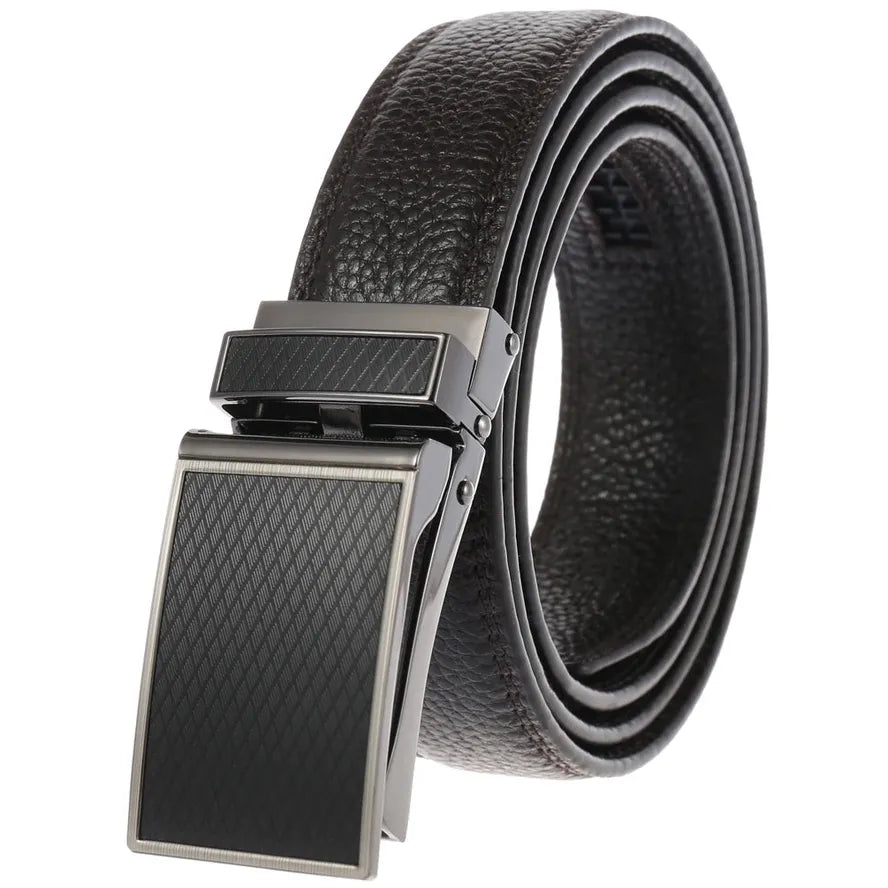 HKM-578131 Genuine Leather Automatic Buckle Ratchet Belt for Men, Model LY33-30021-5