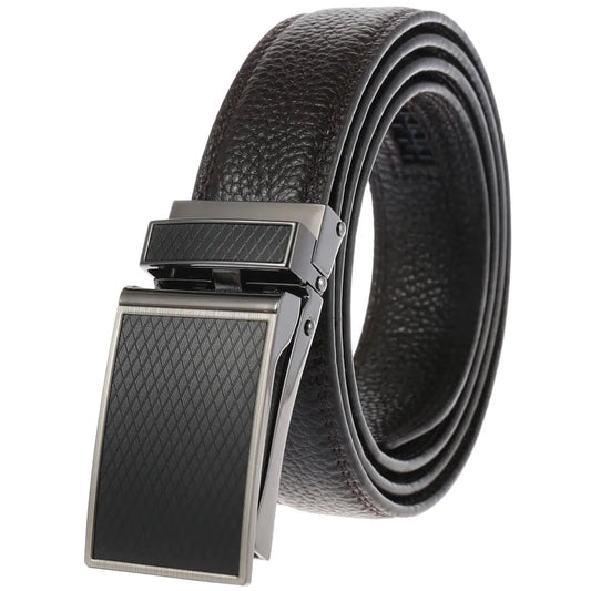 HKM-578131 Genuine Leather Automatic Buckle Ratchet Belt for Men, Model LY33-30021-5