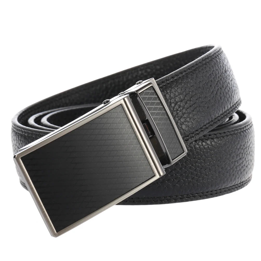 HKM-578131 Genuine Leather Automatic Buckle Ratchet Belt for Men, Model LY33-30021-5
