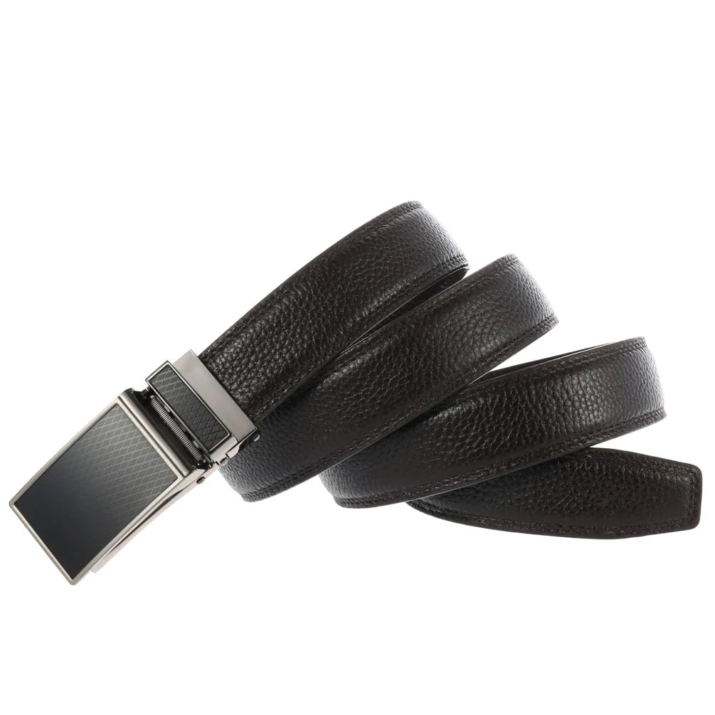 HKM-578131 Genuine Leather Automatic Buckle Ratchet Belt for Men, Model LY33-30021-5