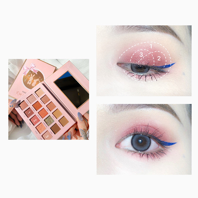 HKM-900563 15-Color Tiangong Jade Rabbit Eyeshadow Palette - Earthy Tones, Matte & Pearly Finish