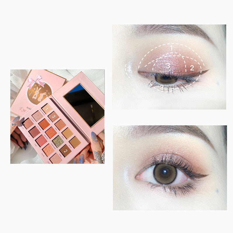 HKM-900563 15-Color Tiangong Jade Rabbit Eyeshadow Palette - Earthy Tones, Matte & Pearly Finish