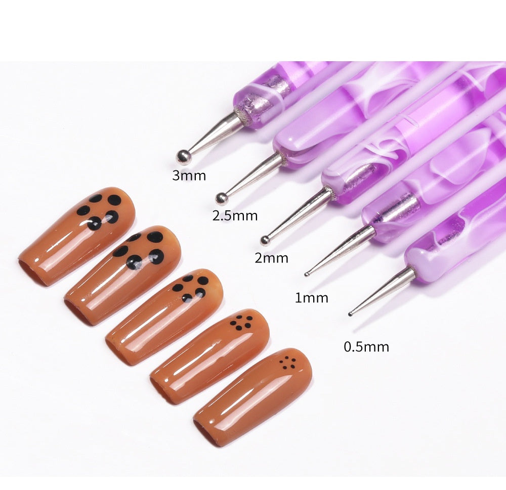 HKM-152915 Double-Ended Diamond Nail Art Pen Set for Dotted Painting and Manicure - 5 Piece Acrylic Tool