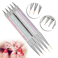 HKM-118995 5-Piece Nylon Brush Set for Nail Art - Double Head Point Drill & Line Drawing