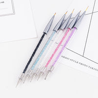 HKM-118995 5-Piece Nylon Brush Set for Nail Art - Double Head Point Drill & Line Drawing