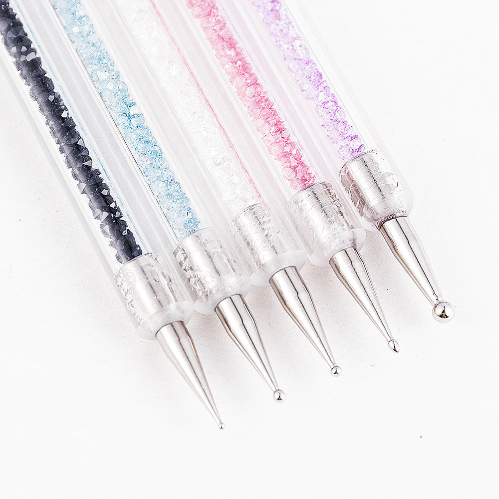 HKM-118995 5-Piece Nylon Brush Set for Nail Art - Double Head Point Drill & Line Drawing