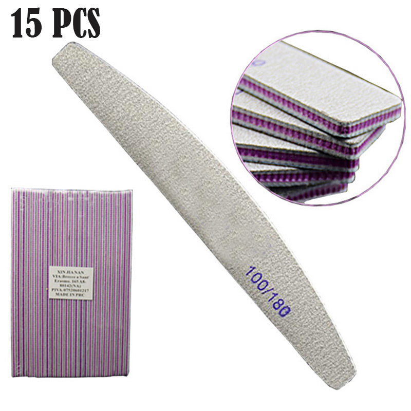 HKM-248915 Half-Moon Shaped Nail File with Rubbing and Polishing Strips - 100/180 Mesh Emery Tool