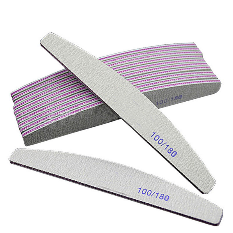 HKM-248915 Half-Moon Shaped Nail File with Rubbing and Polishing Strips - 100/180 Mesh Emery Tool
