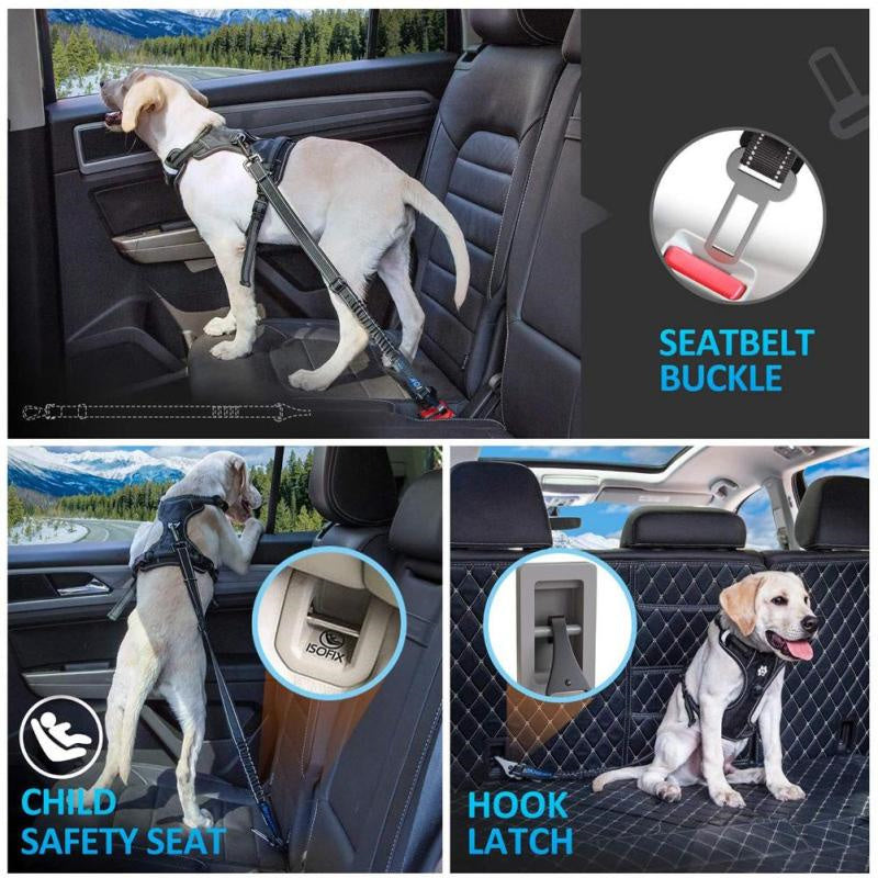 HKM-589331 Multifunctional Reflective Elastic Pet Car Seat Belt - Durable Nylon with Adjustable Length 54-90cm