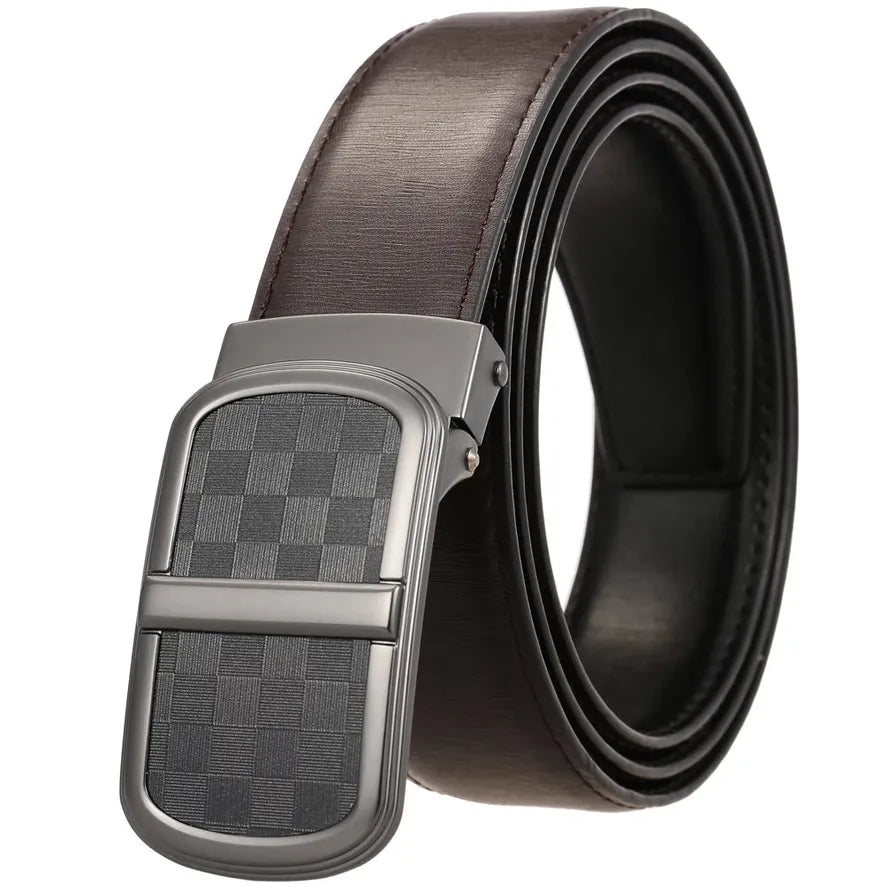 HKM-130579 Smooth Buckle Two-Layer Leather Belt - Elegant and Durable Accessory