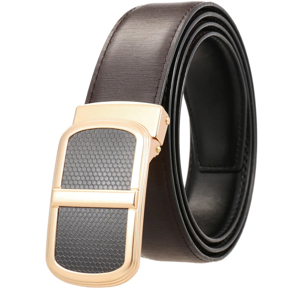 HKM-130579 Smooth Buckle Two-Layer Leather Belt - Elegant and Durable Accessory