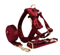 HKM-275475 Velvet Fabric Adjustable Dog Collar with Accessories and Leash