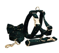 HKM-275475 Velvet Fabric Adjustable Dog Collar with Accessories and Leash