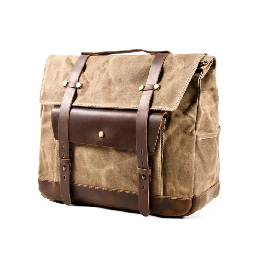 KTX-664083 Classic Canvas Leather Saddle Bag for Motorcycle Travel with Waterproof Waxed Twill and Versatile Messenger Design