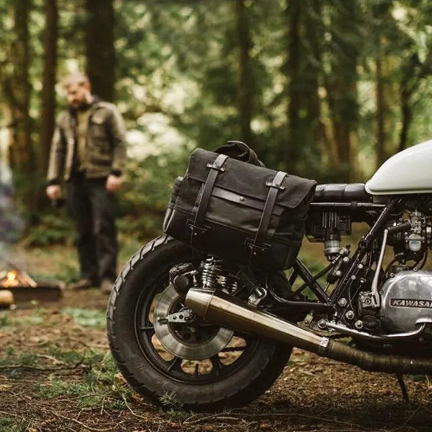 KTX-664083 Classic Canvas Leather Saddle Bag for Motorcycle Travel with Waterproof Waxed Twill and Versatile Messenger Design