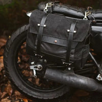 HKM-664083 Classic Canvas Leather Saddle Bag for Motorcycle Travel with Waterproof Waxed Twill and Versatile Messenger Design