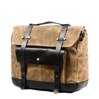 HKM-664083 Classic Canvas Leather Saddle Bag for Motorcycle Travel with Waterproof Waxed Twill and Versatile Messenger Design