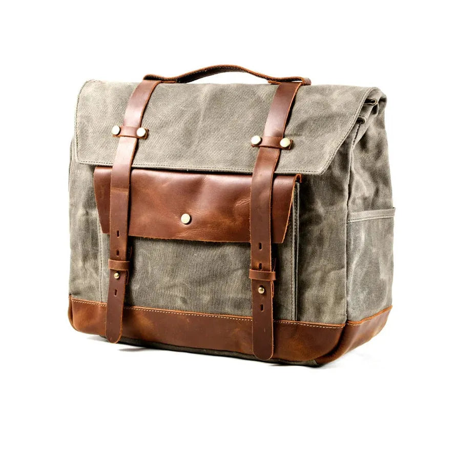 KTX-664083 Classic Canvas Leather Saddle Bag for Motorcycle Travel with Waterproof Waxed Twill and Versatile Messenger Design