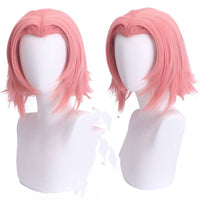 HKM-643539 Gray-Pink Short Anime Wig in High Temperature Fiber - 30cm, Anti-Curl Design