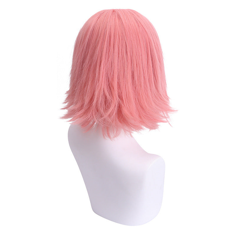 HKM-643539 Gray-Pink Short Anime Wig in High Temperature Fiber - 30cm, Anti-Curl Design