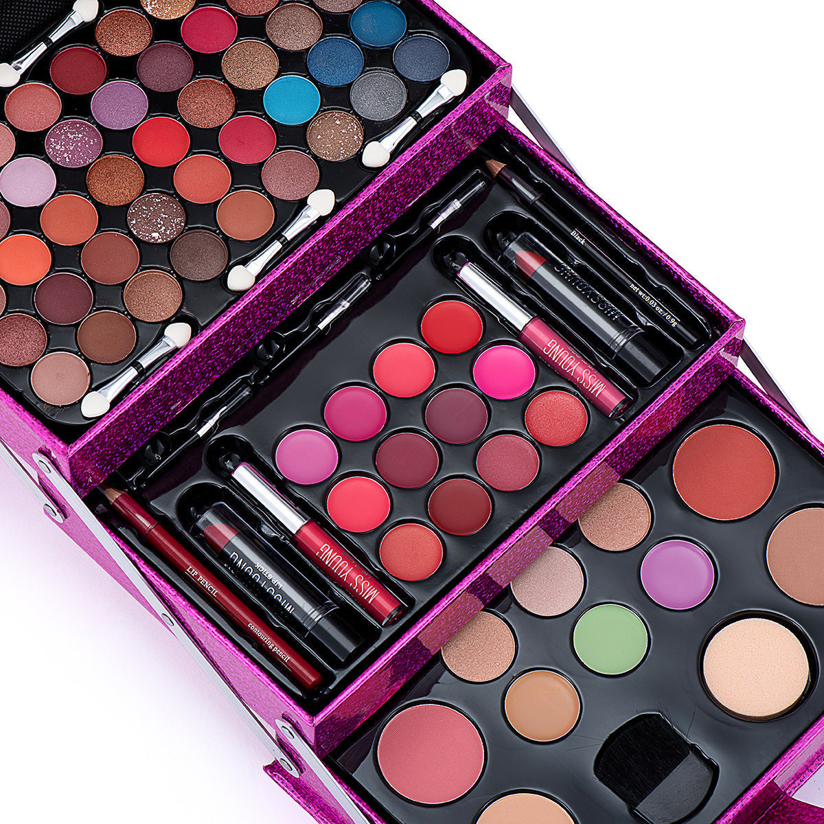 HKM-139987 Cosmetic Set with Eyeshadow Palette, Lipstick, Lip Gloss, and Blush in Pink and Rose Red Shades