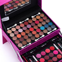 HKM-139987 Cosmetic Set with Eyeshadow Palette, Lipstick, Lip Gloss, and Blush in Pink and Rose Red Shades