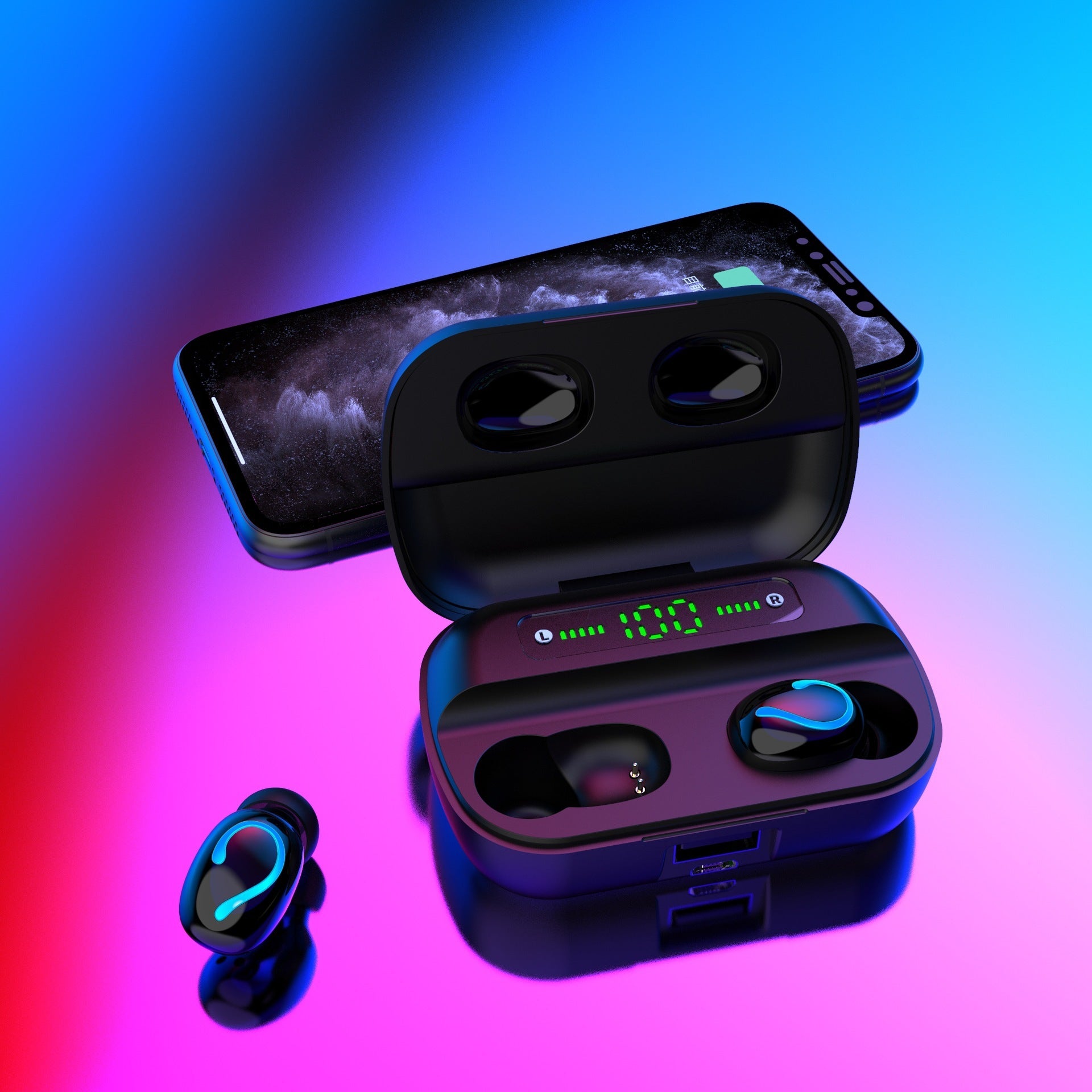 KTX-655187 Intelligent Noise Reduction Wireless Bluetooth Headset with Charging Case and Digital Display