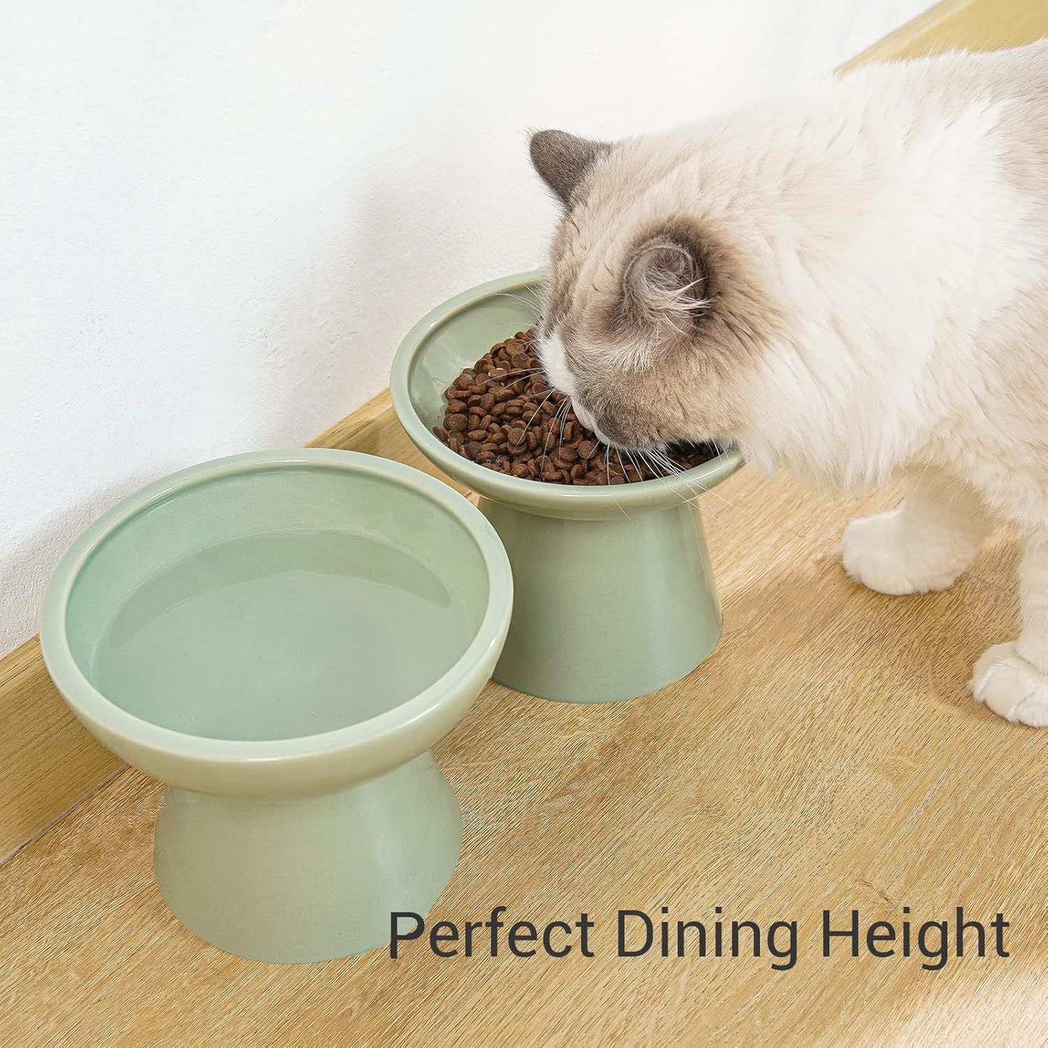 HKM-039827 Elevated Ceramic Cat Food Bowl Set for Comfort and Digestion – Whisker-Friendly Design, Easy to Clean