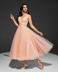 HKM-364243 Elegant Orange Evening Dress with Timeless Design and Flattering Fit