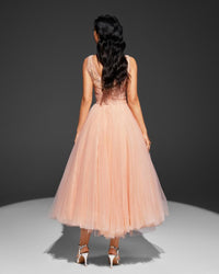 HKM-364243 Elegant Orange Evening Dress with Timeless Design and Flattering Fit