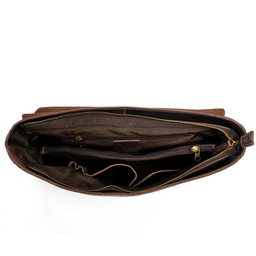 HKM-446611 Genuine Leather Business Shoulder Briefcase for Men - Retro Design, 40cm Size