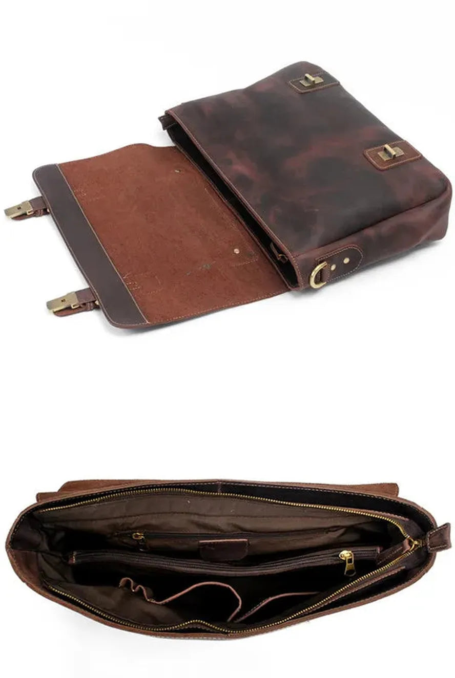 KTX-597587 Genuine Leather Business Shoulder Briefcase for Men - Retro Design, 40cm Size