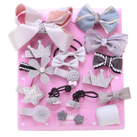 HKM-132755 Children's Handmade Hair Accessories Set with Bows - 18-Piece Collection in Various Colors and Packaging Options