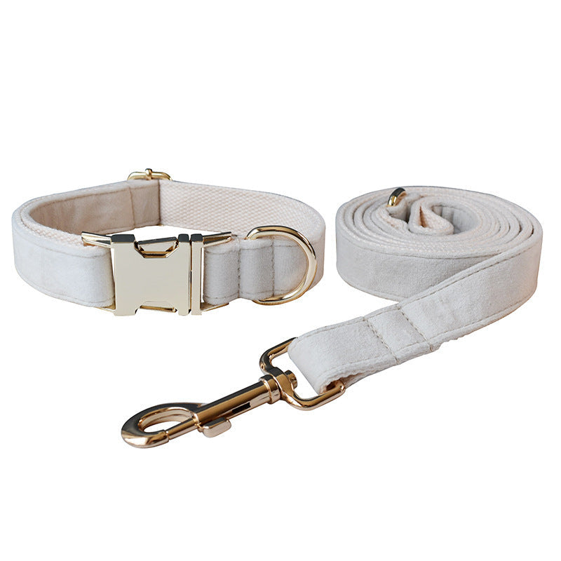 HKM-419731 Milky White Velvet Dog Collar with Alloy Buckle for All Breeds