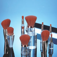 HKM-493843 Transparent Acrylic Makeup Brush Set - 9 Essential Brushes with Man-Made Fiber Bristles