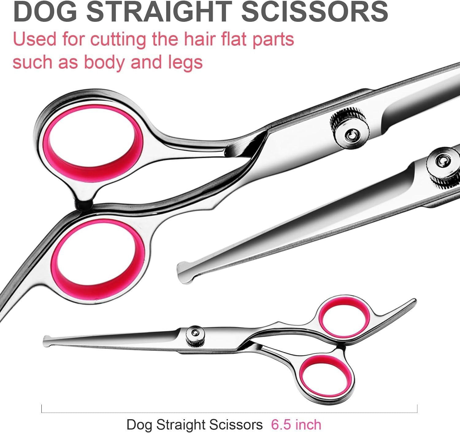 HKM-296915 Professional Dog Grooming Scissors Set with Safety Round Tips, Stainless Steel Thinning and Curved Scissors, Pet Comb Included