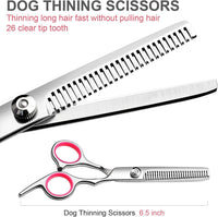 HKM-296915 Professional Dog Grooming Scissors Set with Safety Round Tips, Stainless Steel Thinning and Curved Scissors, Pet Comb Included