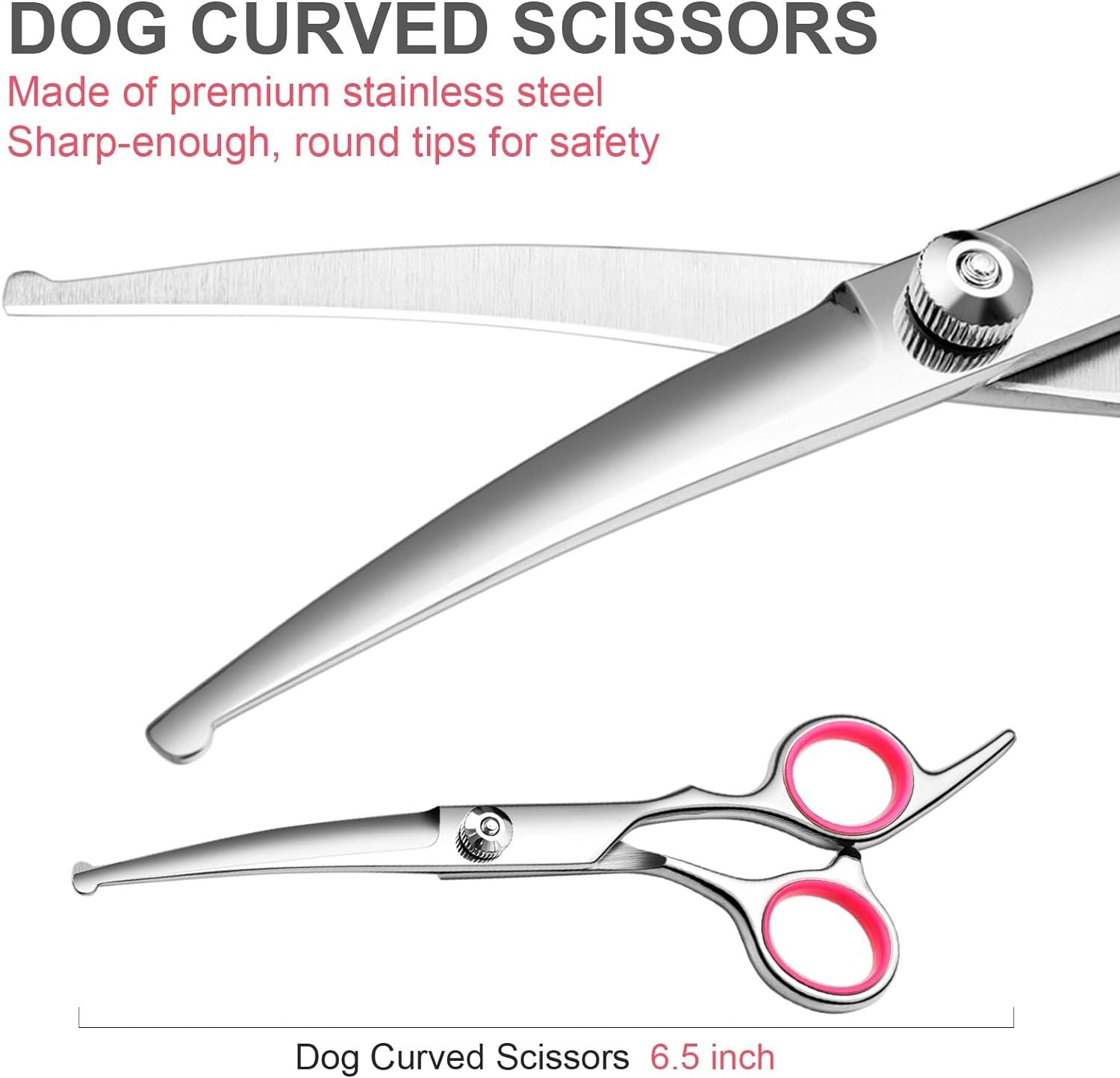 HKM-296915 Professional Dog Grooming Scissors Set with Safety Round Tips, Stainless Steel Thinning and Curved Scissors, Pet Comb Included