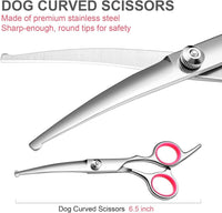 HKM-296915 Professional Dog Grooming Scissors Set with Safety Round Tips, Stainless Steel Thinning and Curved Scissors, Pet Comb Included